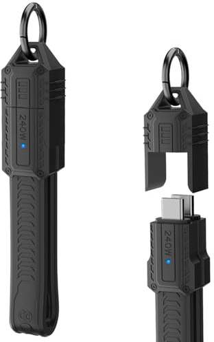 QIANRENON PD240W USB4.0 C Portable Fast Charging Short Cable 80Gbps USB Type C 4.0 Male to Male Keychain Data Cable USB C 4.0 Full Featured Flex C-able 8K@60Hz, for Smartphone Power Bank, 13cm/5.1in