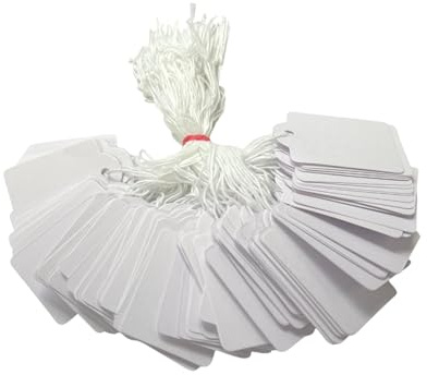 Pack of 100 Large White Strung Tags Price Tickets 36 x 53mm