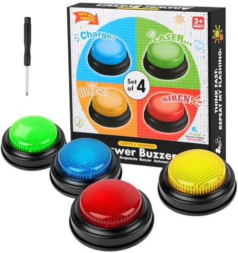 Adiwo 4PCS Quiz Buttons, Buzzer Game Show Buttons, Rispondi Al Cicalino Con Luce E Suono Di Allarme, Pulsanti Colorati, Giochi Per Bambini, Materiale Didattico, Giochi Quiz, Gioco Di Famiglia