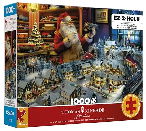 Ceaco - EZ2Hold - Lionel - Kinkade - Santa's Final Touch - 1000 Piece Puzzle for Adults - Challenging and Perfect for Game Nights - Finished Puzzle Size 30 x 24