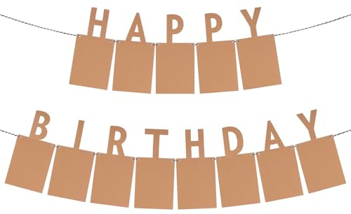 XLIUAX Geburtstagsbanner Aus Kraftpapier, Happy Birthday Girlande, Elegante Fotogirlande, Baby Meilenstein Girlande für Geburtstagsfeier Deko Jungen Mädchen Foto Hängende Wanddekoration, 300CM Schnur