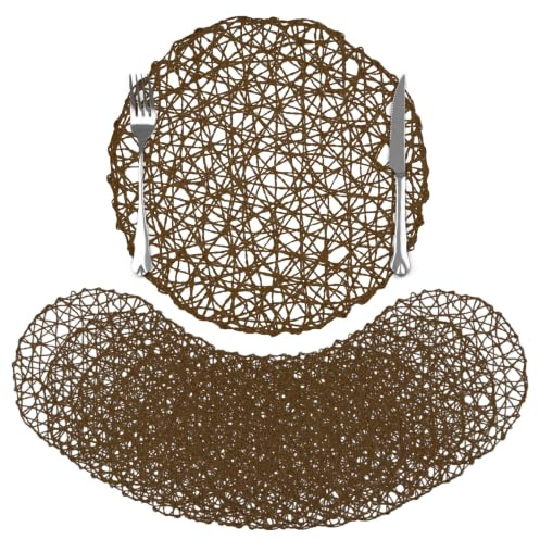 comfoyar Set di 12 Tovagliette Americane Rotonde Intrecciate in Carta, 33cm Antiscivolo Marrone Scuro Tovagliette Americane Tessute a Mano per Cucina Sala da Pranzo Decorazione, Tavola di Feste