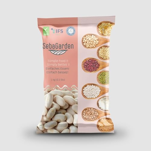 Seba Garden Weiße Bohnen 1kg – (Kuru Fasulye), Premium türkische Trockenbohnen, reich an Protein und Ballaststoffen, rein natürlich und vegan – ideal für Eintöpfe, Suppen, Aufläufe