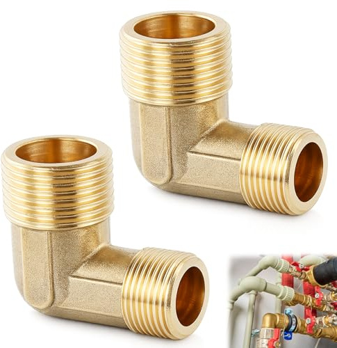 2 Stück 1 Zoll Messing Beweglich Verschraubung 90° – Hochwertige Winkelverschraubung mit AG 1” x IG 1” Gewinde und Dichtring, Flexible Messing-Verbindung