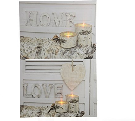 Kaemingk LED Leinwand Bild mit Home und Love batterbetrieben 2er Set