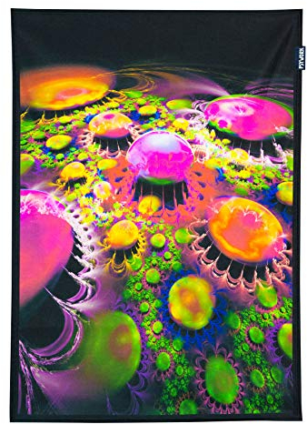PSYWORK Schwarzlicht Stoffposter Neon | Psy Landscape | 0,5 x 0,7m | UV-aktiv | fluoreszierend | Wandbehang Stoffbanner Poster Wandbild Kunstdruck Dekobild Dekoration Wandteppich