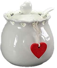 Gicos Barattolo Porta Zucchero zuccheriera con Cucchiaio 9 * 11 cm in Porcellana Decoro Sweet Home TKO-644610