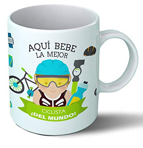 Planetacase - Taza Ciclista - Regalo Original Ciclismo - Cerámica 330 mL - Taza Desayuno Apta para Microondas y Lavavajillas - Resistente a Lavados - Ciclista (La)