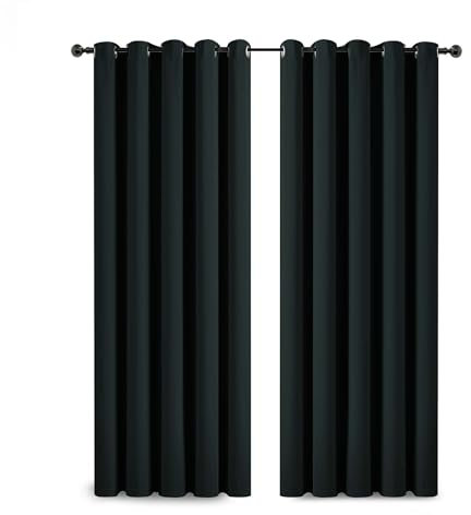 Yorkshire Bedding Blackout Curtains Ring Top 66x54 Thermal Insulated Black Door Curtain Darkening Panels + 2 Tiebacks