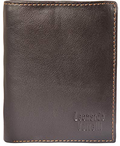LEONARDO VERRELLI – Herren Echtleder Geldbörse Crunch Look 12 x 9 cm 3000222 (Dunkelbraun)