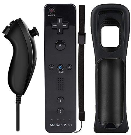 Mando a distancia Wii Nunchuck con Motion Plus compatible con Wii y Wii U Consola | Mando a distancia Wii con función de choque (negro)