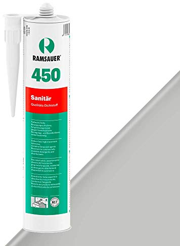 RAMSAUER 450 Sanitär 1K Silikon (Hellgrau) - 310ml Kartusche, ideal für Feuchträume & Nassbereiche, Lebensmittelbereich, leicht verarbeitbar, schnelle Tiefhärtung, optimale Glättbarkeit