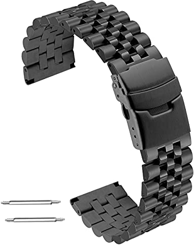 Kai Tian Edelstahl Uhrenarmband 22mm Metall Super 3-Dimensional Rundes Robustes Uhrenarmbänder Metall armband mit Doppelschloss Taucherschließe für Frauen Männer