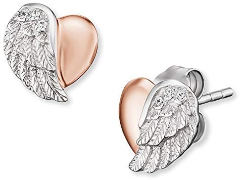 Engelsrufer Damen Ohrstecker Herzflügel Bicolor aus Sterling Silber mit Zirkonia, nickelfrei