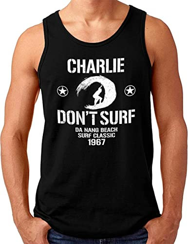 OM3® Don't Surf Charlie Tank Top Shirt - Herren - Surf Team Vietnam US Army - Schwarz, L