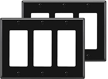 BESTTEN Lot de 2 plaques murales décoratives noires à 3 voies, taille standard, en polycarbonate incassable, 11,34 x 17 cm, homologuées UL