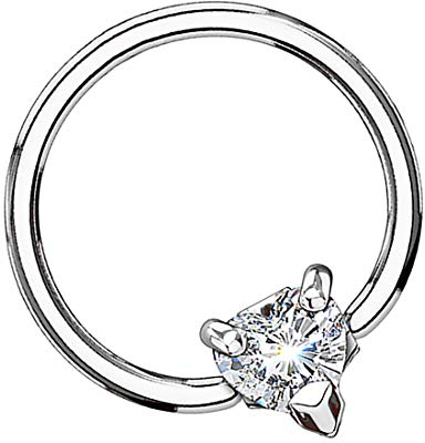Taffstyle BCR Piercing Ring Klemmring Glitzer Kristall Herz Klemm Kugel Septum Brust Tragus Helix Nase Lippe Ohr Intim Silber Clear 1,2mm x 10mm x 3mm