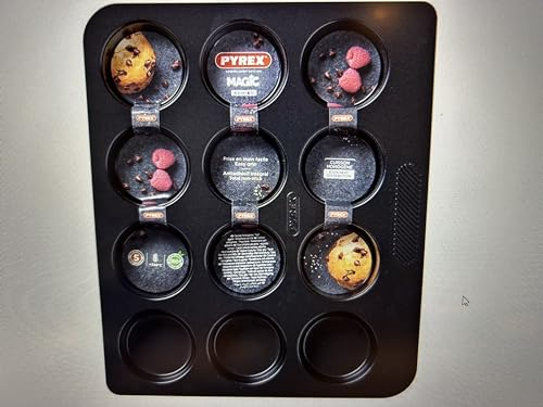 Pyrex Magic Muffin Tray 12 Cup Carbon Steel Non Stick Coating Black (Pack of 2)