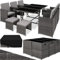 TecTake® Salon de Jardin Exterieur en Résine Tressée Poly Rotin Salon de Jardin Table 10 Personnes 6 Fauteuil en rotin 4 Tabouret Pouf Encastrable avec Housse de Protection, Entretien Facile