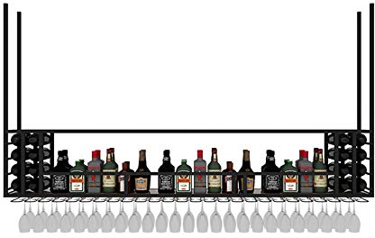 MYAOU Black Glass Rack Hanging Stemware Racks Decke Weinregal Upside Down Glasses Vitrinen mit Lichtern Weinflasche Lagerung Organizer - Kann angepasst Werden