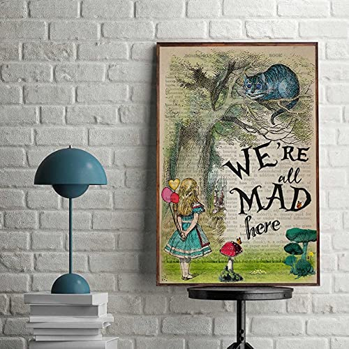 TNND Alice im Wunderland Poster We'Re All Mad Here Poster Vintage Alice Poster Alice Wall Alice Home Decor Metallschild Poster 20,3 x 30,5 cm