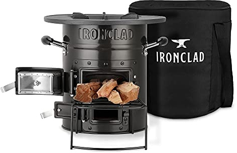 IronClad Supply Stufa a legna da campeggio per prepararsi alle emergenze, sopravvivenza, forniture abitative fuori rete - Stufa a legna portatile con borsa portaoggetti in tela e sistema di supporto