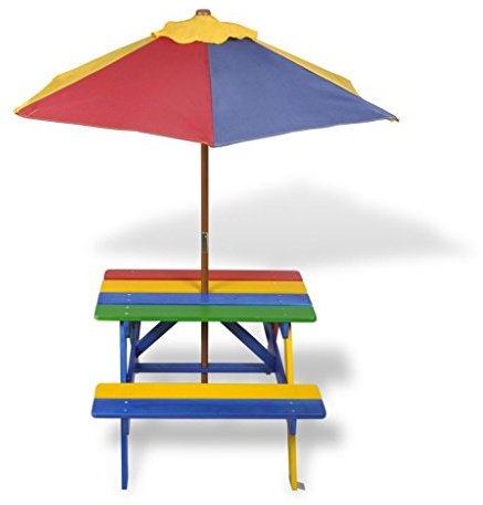 PETSOLA Kstyhome Table et Bancs de Pique-Nique avec Parasol pour Enfants Meubles Camping