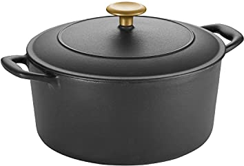 Tramontina Dutch Oven Cast Iron 5.5 Qt Matte Black with Gold Stainless Steel Knob, 80131/084DS