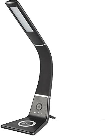 Trueshopping Curved LED Desk Lamp with Wireless Charger - Dimmable Touch 3 Color Temperatures - Black Bedside Lamp for Office Table Light, Bedside Lights & Study - Modern Design Electric Powered