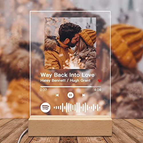Greatminer Cadre Photo Personnalisé Plaque Spotify Scannable Acrylique Personnalisé Photo pour la Décoration De La Chambre Cadeau Anniversaire Fête Des Mères 22 x 15 cm