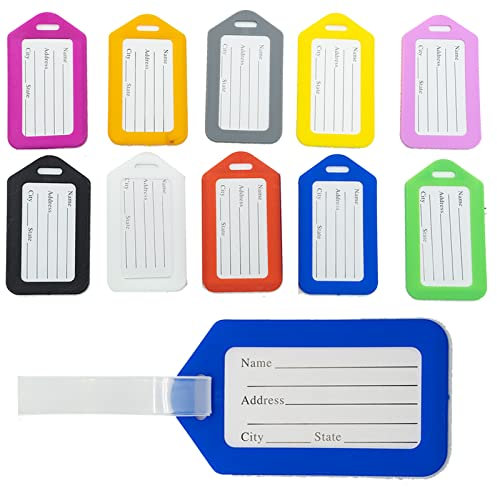 Lot de 10 Étiquette de Bagage Valise Accessoires Voyage Identifier Étiquettes, Étiquettes de Bagage en Plastique Colorées pour Bagages, étiquettes de Voyage