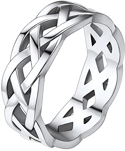 FaithHeart Silber Bandring für Damen Mädchen 7mm breit Irischer Keltischer Knot Ring Ehering Verlorbungsring für Freundin Ehefrau