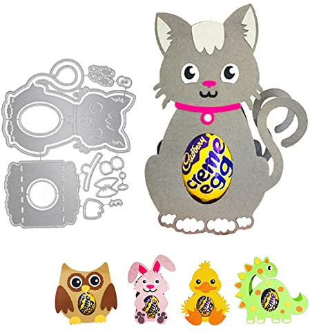 Bymivofun 3D Oster Stanzbögen, Hasen Eier Stanzformen, Oster Stanzschablonen Set, für Scrapbooking, Fotopapier, Karten, Bastelprägung, DIY-Herstellung (Katze)