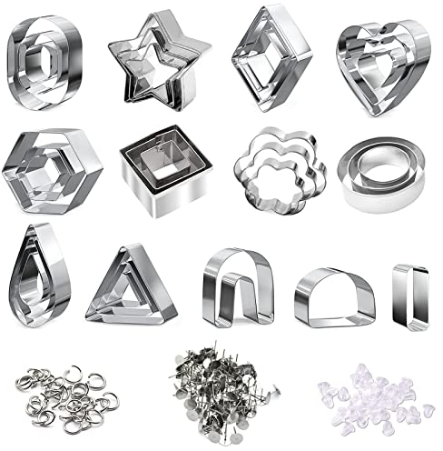 33 Pieces Polymer Clay Shape Cutters Kit, MaehSab Clay Earring Cutters for Polymer Clay Jewelry Making Set, with 50 Stainless Steel Earring Posts, 100 Jump Rings and Earring Backs