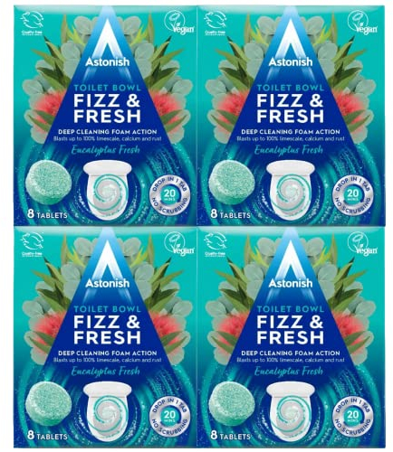 4 Pack Of Astonish Toilet Bowl Fizz & fresh Deep Cleaning Foam Action (Eucalyptus Fresh) 32 Tablets In Total