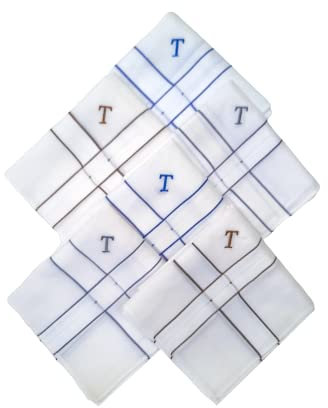 ANTONIA Taschentuch mit Initialen-Alphabet von A bis Z, weiß, Baumwolle, monogrammiert (6 Stück), Initialen 'T, 6 Stück, Einheitsgröße