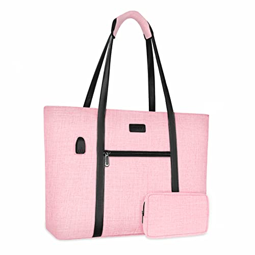 MOSISO Sacoche pour Ordinateur Portable Femmes avec Port USB, Compatible avec MacBook, 17-17,3 Pouces Notebook et Chromebook, Sac D'ordinateur de Voyage pour Travail avec Petit Pochette, Rose