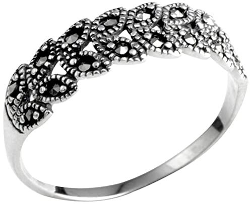 WEISHA Retro-Ring 925 Sterling Silber Ring Mini Intarsien Markasit Weizen Ohrring Damen1, 54mm