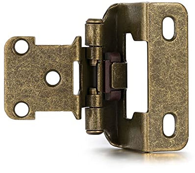 Vallecloud 4 Pack (2 Pair) Antique Brass Heavy Duty Cabinet Hinges for Kitchen Cabinet Door, Semi Hidden, 1/2 Overlay