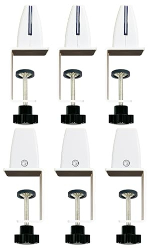 Jhanw Bürotrennwandklemmen für 1/8 bis 1 Paneel, verstellbare Aluminium-Tischteilerklemmen, weiße Klemmen für Acryl-Plexiglasplatten, Klemmen für Schreibtisch-Privatsphäre-Panel 6 Stück.