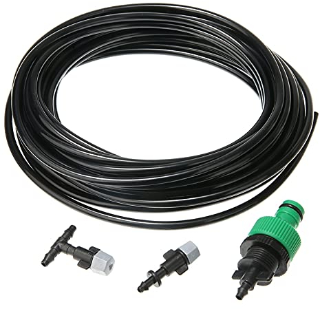 Haueeschoen Kit de pulverización de agua 12M Sistema de refrigeración por nebulización de agua Nebulizador de niebla Nebulización de jardín al aire libre Pulverización de atomización Boquillas de ne