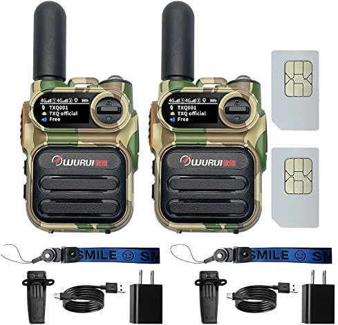 Wurui TXQ G388 mini 4G POC global-ptt app two way radio cell phone long range distance for adults teams truck communication police quality (2 pack Camouflage with 500M card)