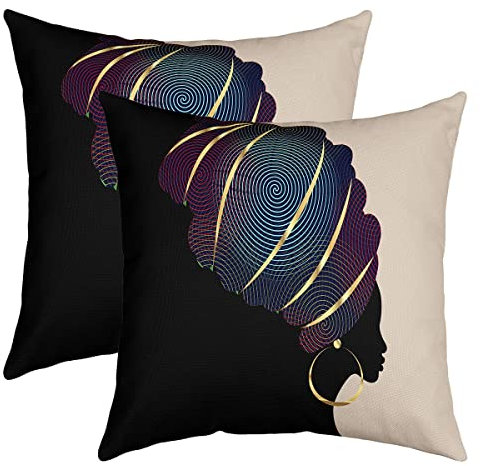 Afrikanisch WoMann Thema Kissenbezüge 50x50cm 2er Set Kissenbezüge Afrikanisch Muster Kissenbezug Kissenhülle Ethnic Afro Dekor Dekorative Sofakissen Couchkissen Traditional Exotic Stil Dekokissens