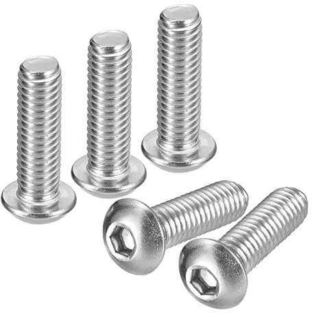 Sourcing Map Lot de 5 Vis à Tête Cylindrique Bombée 3/8-16 x 1-1/4, Hexagonales en Acier Inoxydable 304, Filetage Complet