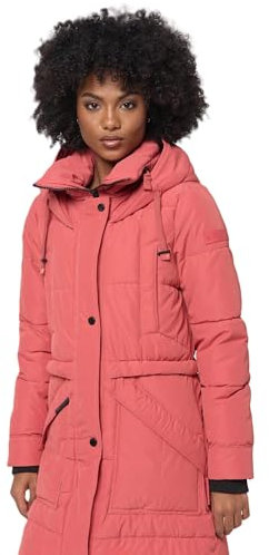 MARIKOO Damen Winterjacke lange Stepp Winter Jacke warm gesteppt B948 [B948-Ayum-Rouge-Gr.L]
