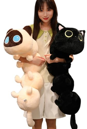Aiuidun Raupe Gefülltes Tier Plüsch Lange Katze Körperkissen, Kreative Katze Raupe Plüsch Spielzeug Weiche Umarmung Kissen Puppe Lustige Kissen Geschenk für Kinder(80cm/31.49inch, Beige)