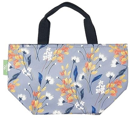Eco Chic Lightweight Foldable Insulated Lunch Bag Water Resistant Cooler Bag (Flowers Grey)