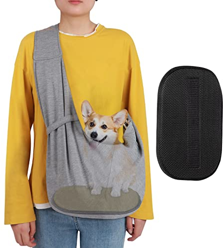 Hundetragetasche, Hundetasche bis 10kg, Hunde Tragetasche, Atmungsaktiv Tragetuch Hund Haustier Schultertasche Verstellbare, für Spaziergang Aktivitäten im Freien und Ausflüge - Grau