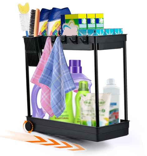 HUMOKI Organizador de Cocina de 2 Niveles, Bajo Fregadero Negro Extraíble, Cajón para Cocina y Baño