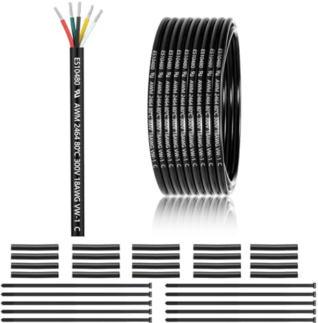 Cavo Elettrico a 5 Conduttori 18 Gauge 15,24 m, UL 2464 18 AWG Cavo a 5 Fili in Rame Stagnato PVC Intrecciato 18/5 Fili per Illuminazione a LED, Cavo di Prolunga a Bassa Tensione per Esterni